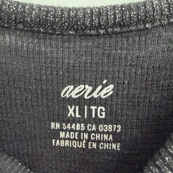 Aerie No Party Needed Maxi Dress XL Metallic Black Ribbed Shimmer Stretch - Picture 5 of 11